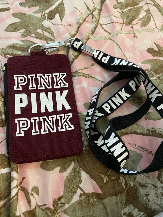 PINK Victoria's Secret Accessories - PINK Victoria's Secret Maroon Cardholder with Black Branded Lanyard
